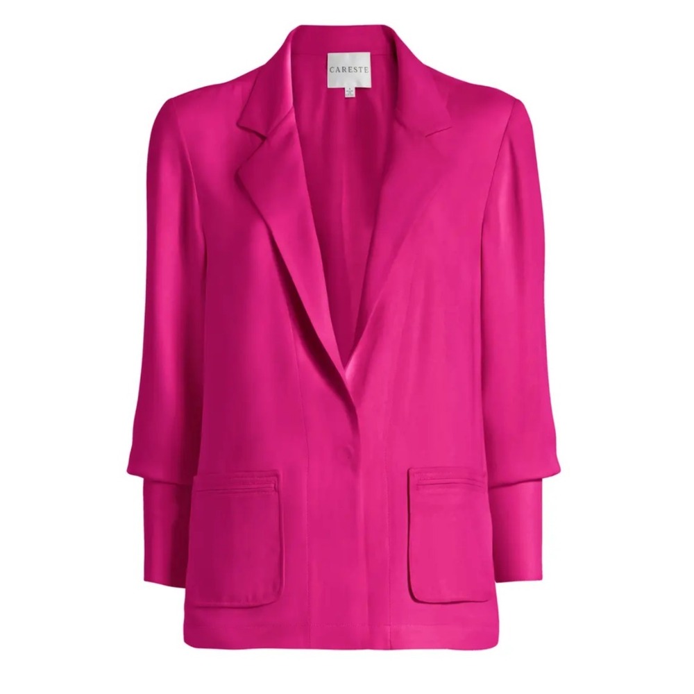 NWT Careste Cecile Silk Blazer Jacket Size 14 Pink Light Weight Classic Pockets